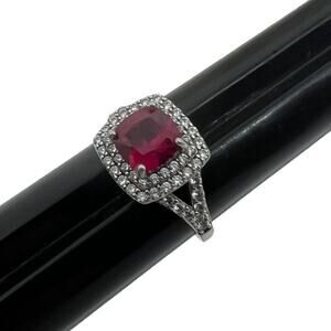 Sterling Silver 925 Ruby Red CZ Halo Ring Art Deco Style Size 6.5 lab created